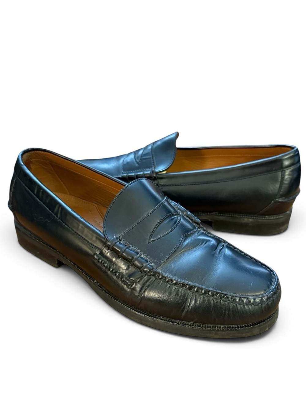 Bostonian Classics Men's 9.5 W Black Leather Beefroll Penny Loafers Made Brazil
